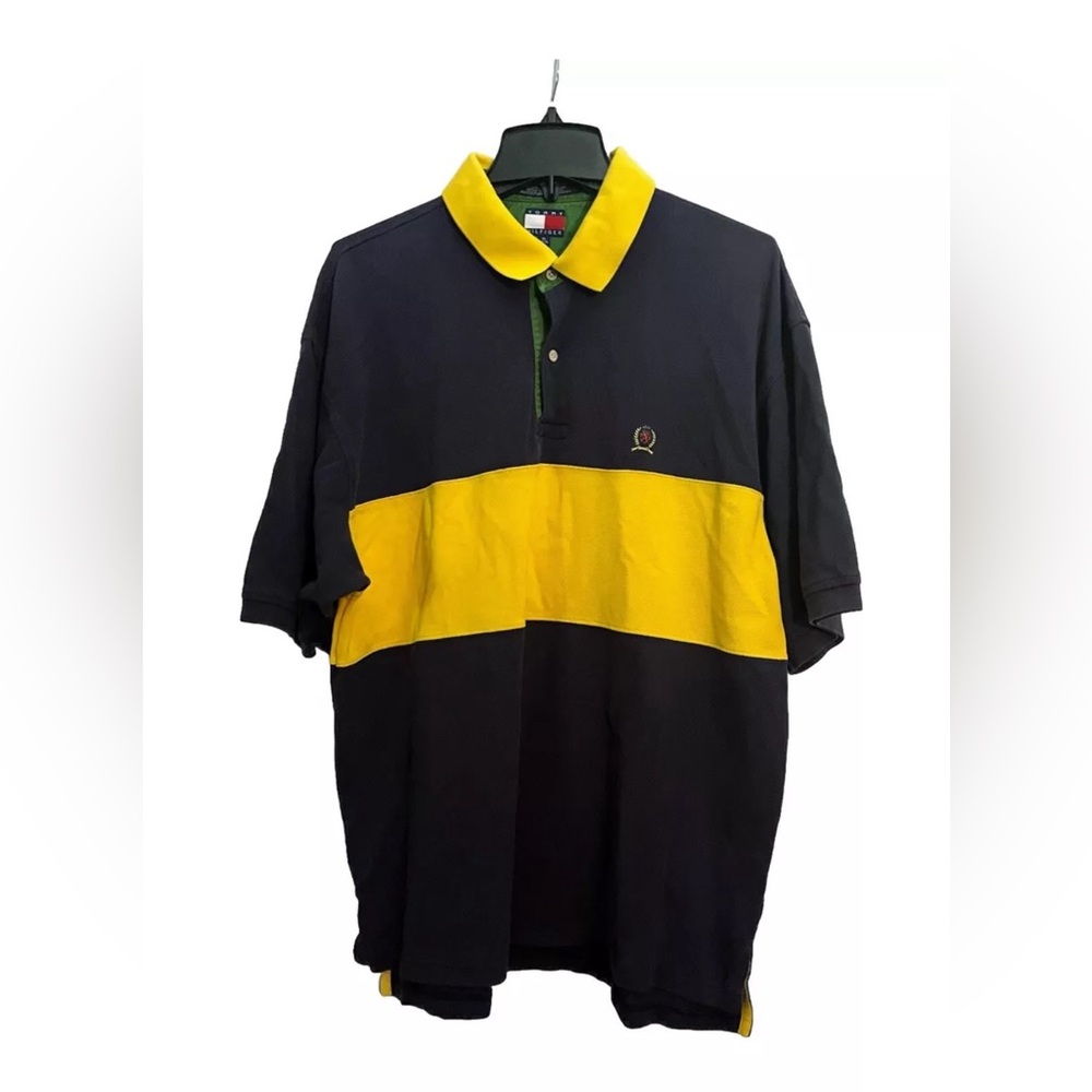 Vintage Tommy Hilfiger Shirt Mens XL NavyBlue/Yellow Y2K Polo